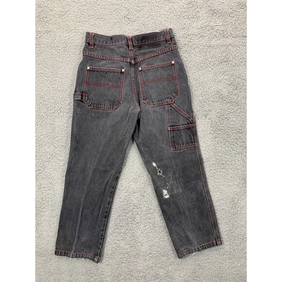 BXJ BOM-X JEANS M10 Boy's Black Red Denim Jeans Distressed Punk Emo 5-Pockets - Picture 4 of 9